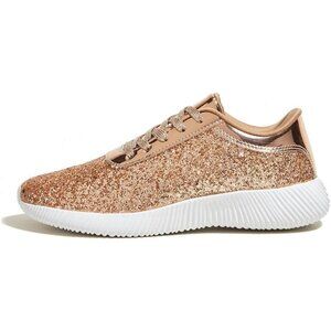 Brand New Women Gold Rubber LUCKY STEP Glitter Sparkly Metallic Tennis Shoes